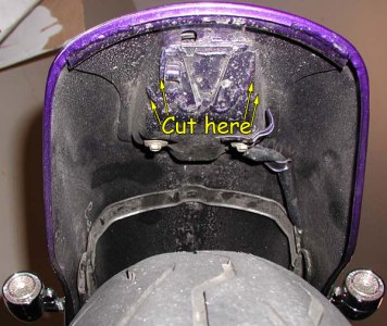 Cuts to remove stock license bracket