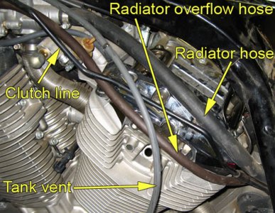 Hoses on the left side of the bike