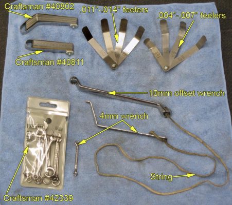 Required tools for a valve adjustment