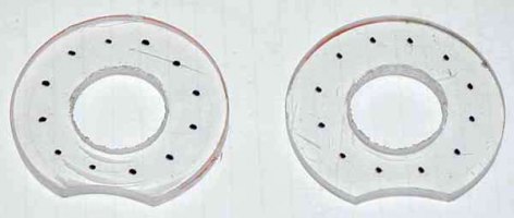 LED holes marked on plexiglas donuts