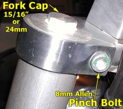 Left fork cap & pinch bolt