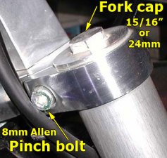 Right fork cap & pinch bolt
