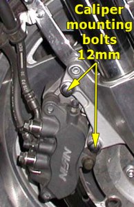 Right brake caliper mounting bolts